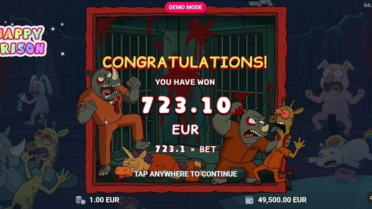Tampilan layar permainan slot Happy Prison di perangkat seluler