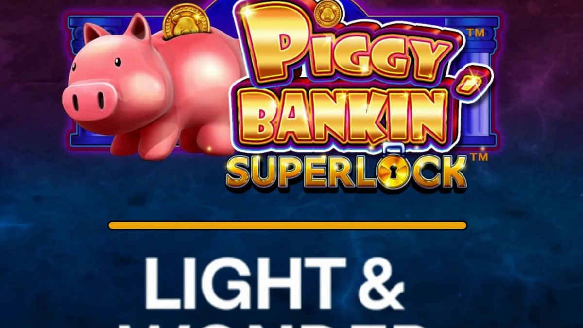 Tampilan visual slot Piggy Bankin’ Super Lock dengan simbol emas dan brankas